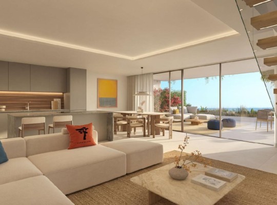 Luxusní apartmány s velkou terasou i zahradou, výhled na moře, Benalmadena
